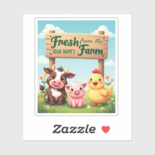 Pegatina Animales De Granja Cuta Bajo Rótulo De Granja