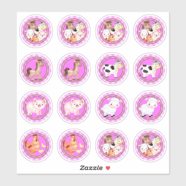 Pegatina Animales de granja establecen la luz de gingham de (Hoja)