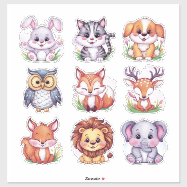 Pegatina Animales de kawaii. (Hoja)