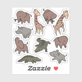 Pegatina Animales de Safari (Elefante, Jirafa, Cocodrilo y