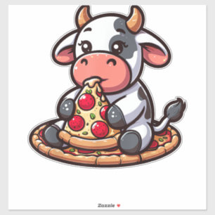 Pegatina Animales de vaca comiendo pizza marigherita comida