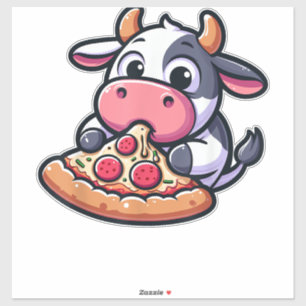 Pegatina Animales de vaca comiendo pizza marigherita comida
