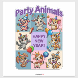 Pegatina Animales fiestas "Feliz Año Nuevo"