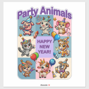 Pegatina Animales fiestas "Feliz Año Nuevo"