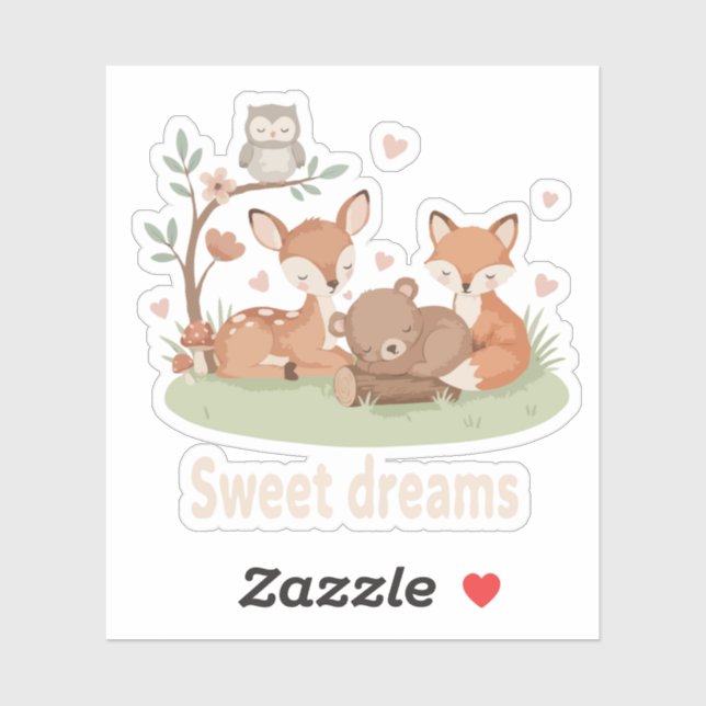 Pegatina Animales Lindos del Bosque Durmiendo Dulces Sueños (Hoja)
