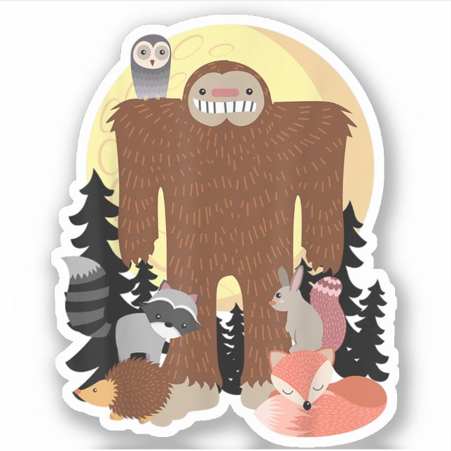 Pegatina animales Sasquatch con criaturas del bosque (Anverso)