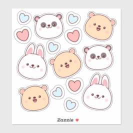 Pegatina Animales y corazones de kawaii