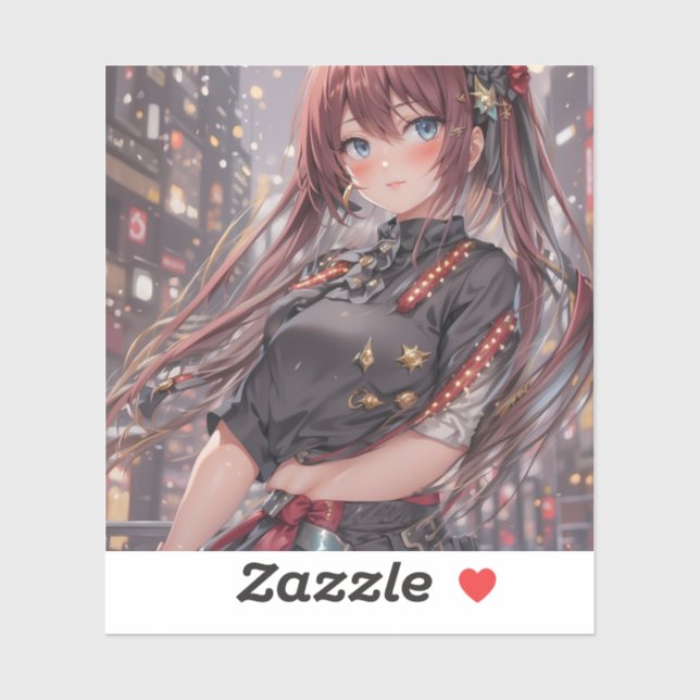 Pegatina Anime Chica AI Generative (Hoja)