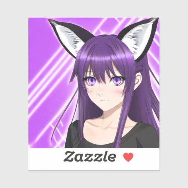 Pegatina Anime Chica con pelo morado y ojos (Hoja)