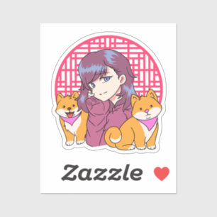 Pegatina Anime Chica con perros