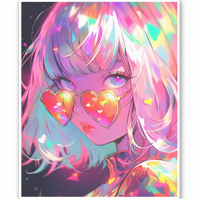 Pegatina Anime Chica Hearts (Anverso)