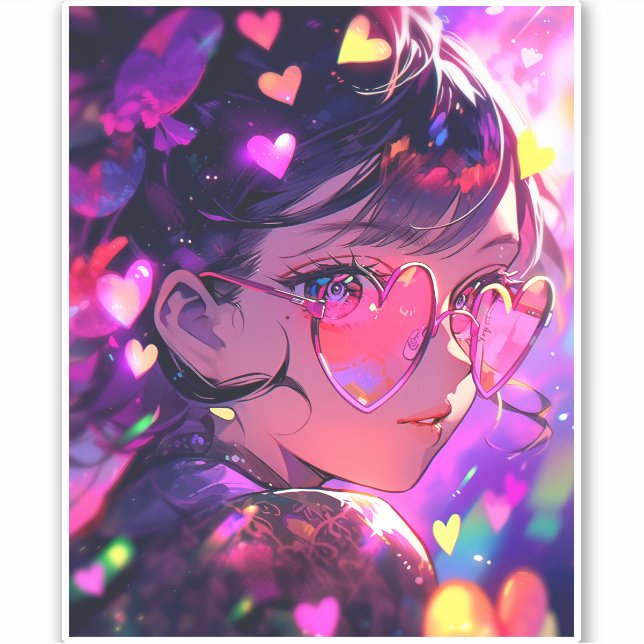 Pegatina Anime Chica Hearts (Anverso)