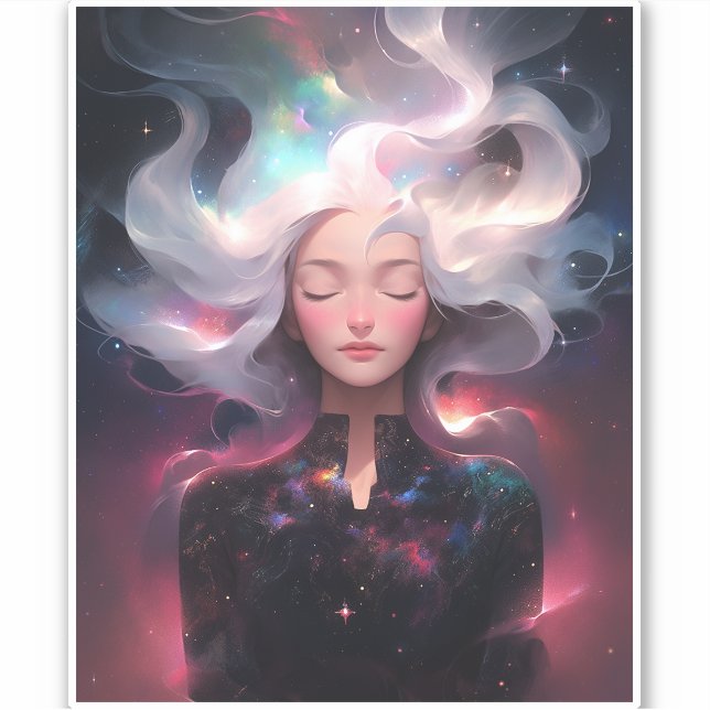 Pegatina Anime Chica Hecho De Estrellas (Anverso)