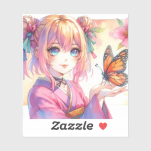 Pegatina Anime Chica sostiene arte mariposa australiana