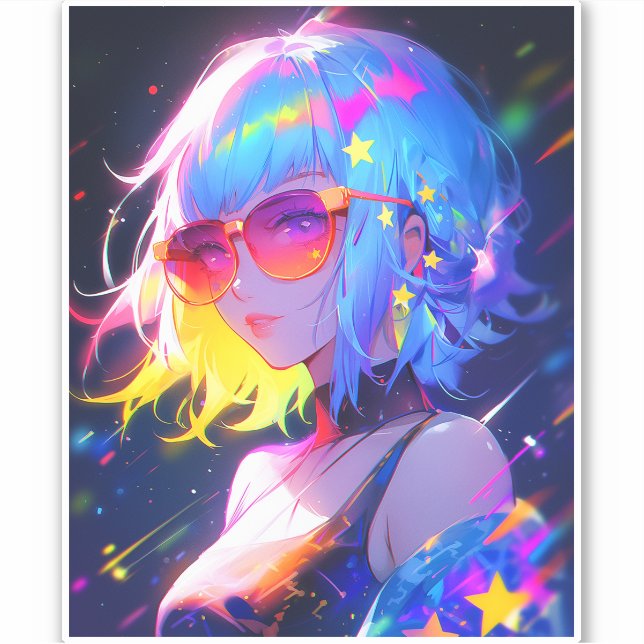 Pegatina Anime Chica Stars (Anverso)