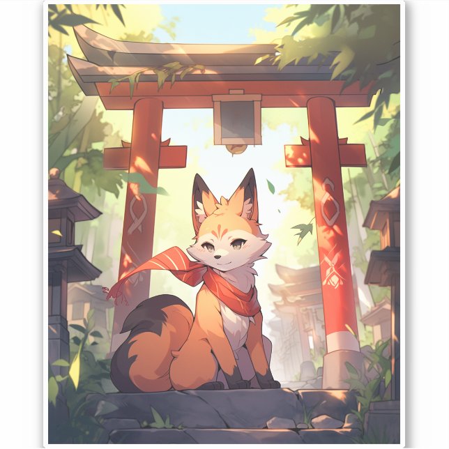 Pegatina Anime Kitsune Cute Fox Fantasy Art (Anverso)