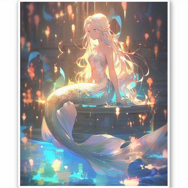 Pegatina Anime Mermaid Chica Fantasy Art (Anverso)