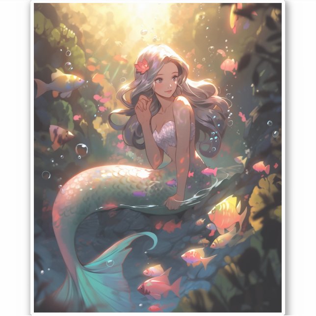 Pegatina Anime Mermaid Chica Fantasy Art (Anverso)