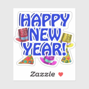 Pegatina Año Nuevo Feliz Azul  