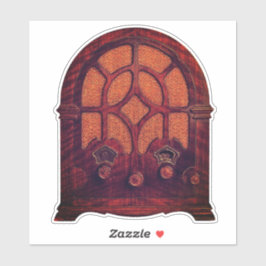 Pegatina Antigua radio madera elegante arte deco catedral