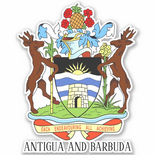 Pegatina Antigua y Barbuda Patriótico de las Armas Costeras (Anverso)
