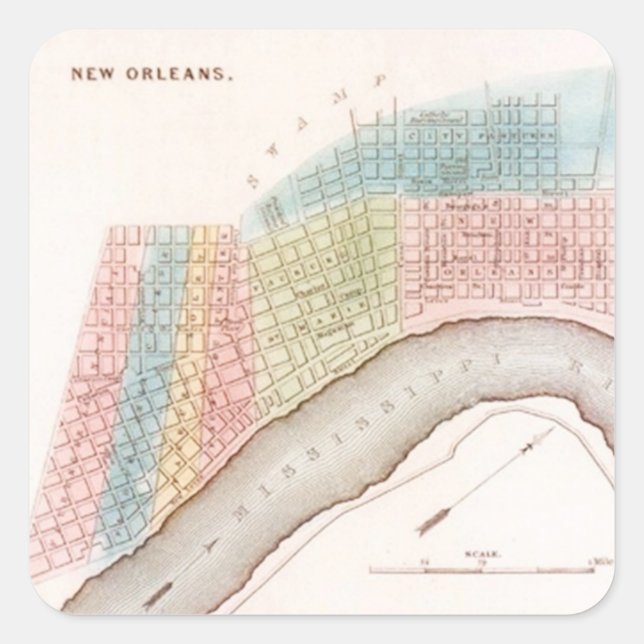 Pegatina Antiguo Nueva Orleans Mapa de Pastel Somb (Anverso)