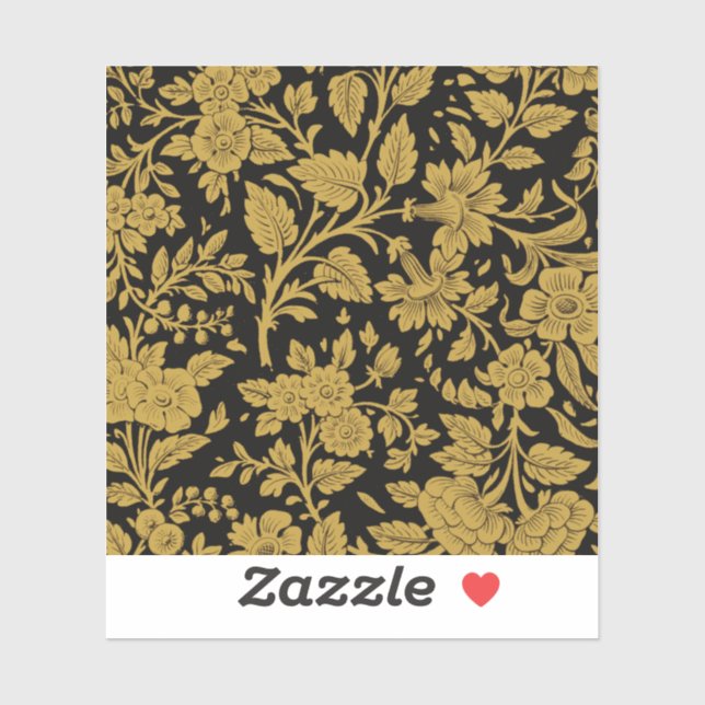 Pegatina Antique Gold Floral Indian Lac-work Black Pattern (Hoja)