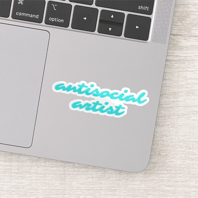 Pegatina Antisocial Artist | Aqua Blue Funny Cursive (Detalle)