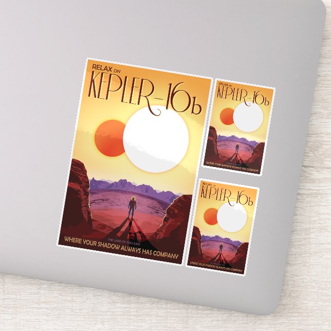Pegatina Anuncio de viajes de Sci-Fi, Planet Kepler-16b (Detalle)