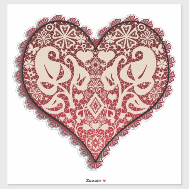 Pegatina Apertura del corazón, encaje, corazón, amor, cosec (Hoja)