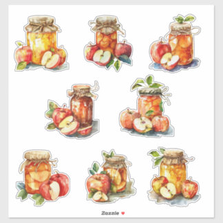 Pegatina Apple Jam Jar and Apples Watercolor