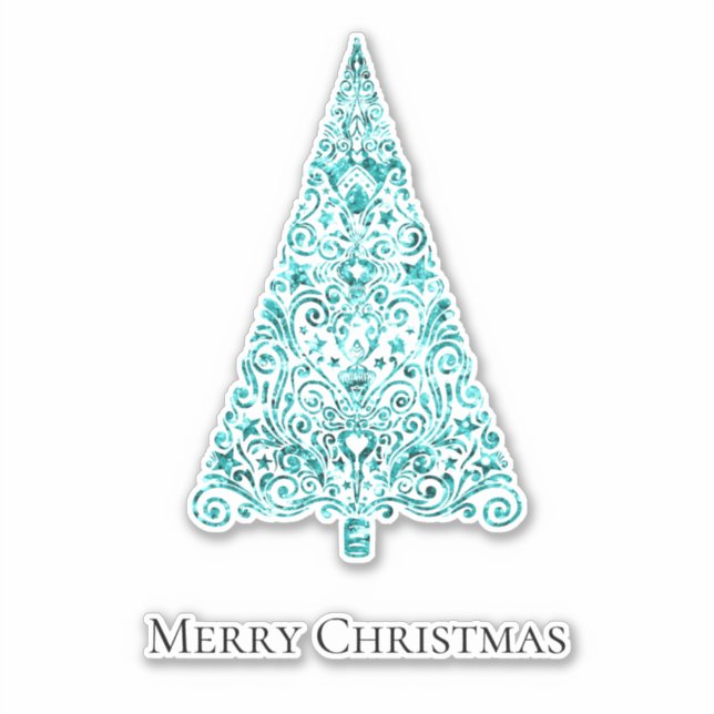 Pegatina Aqua Blue Mint Green Glam Christmas Tree (Anverso)