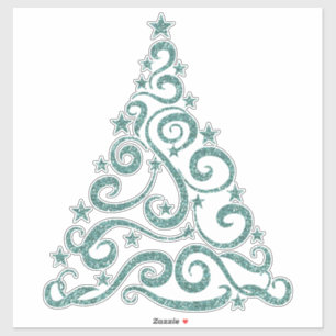 Pegatina Aqua Faux Purpurina   Árbol giratorio de Navidades