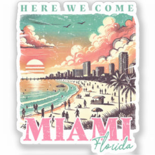 Pegatina Aquí vamos Miami Florida - Vintage Miami Beach