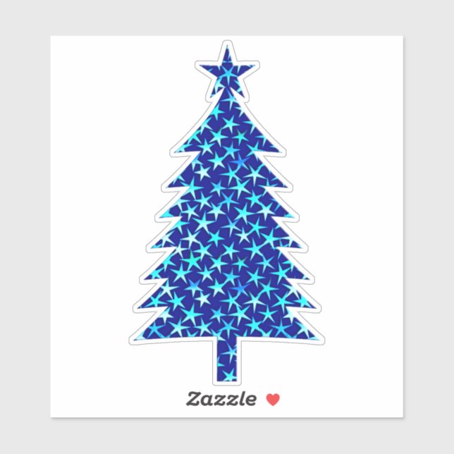 Pegatina Árbol azul profundo de Navidad con estrellas (Hoja)