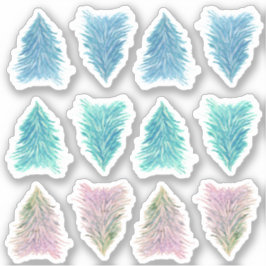 Pegatina Árbol de Navidad Acuarela Azul Verde Rosa