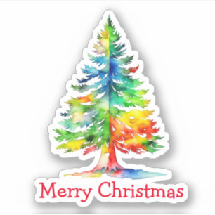 Pegatina Árbol de Navidad acuarela Feliz Navidad