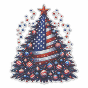 Pegatina Árbol de navidad de bandera estadounidense arte pa