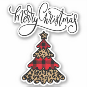 Pegatina Árbol de Navidad de impresión de leopardo y plaid