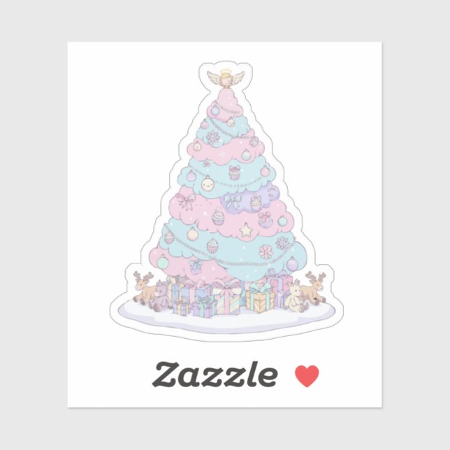 Pegatina Árbol de Navidad Kawaii Pastel | Rosa y Azul (Hoja)