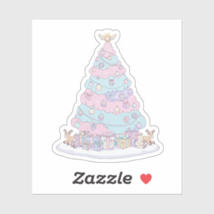 Pegatina Árbol de Navidad Kawaii Pastel   Rosa y Azul Lindo
