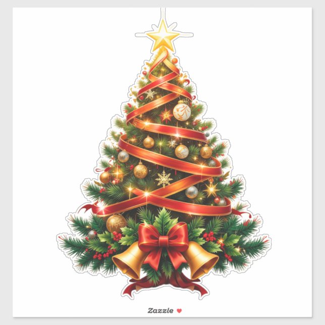 Pegatina Árbol de Navidad Preciosamente Decorado (Hoja)