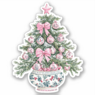 Pegatina Árbol de Navidad Preppy Pink and Green Chinoiserie