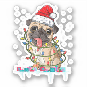 Pegatina Árbol de Navidad Pug enciende a Papá Noel