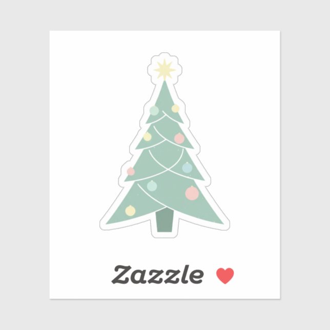 Pegatina Árbol de Navidad Retro Pastel Moderno de Mitad de  (Hoja)