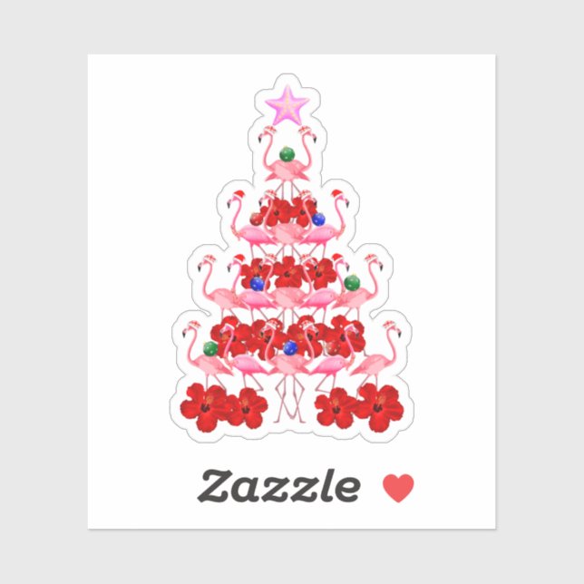 Pegatina Árbol de Navidad Rosa Flamingo (Hoja)