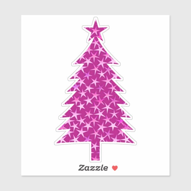 Pegatina Árbol de navidad rosa Fuchsia profundo con estrell (Hoja)