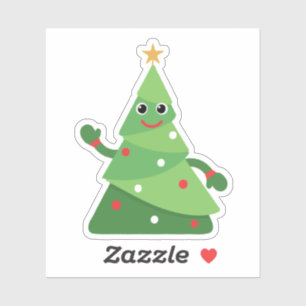 Pegatina Árbol de Navidad sonriente de dibujos animados lin