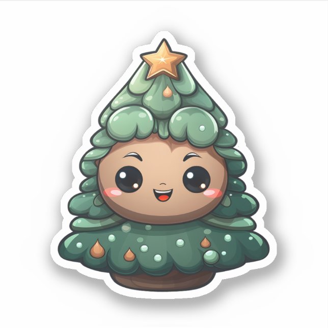 Pegatina Árbol de Navidad Super Cute Sonriente Bebé Verde (Anverso)