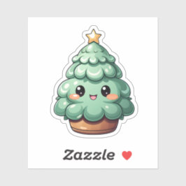 Pegatina Árbol de Navidad Super Cute Sonriente Verde Kawaii